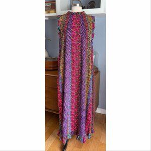 Vtg 60’s 70s Ja-Na of Hawaii Original Floral Maxi Dress Ruffle Trim M/L